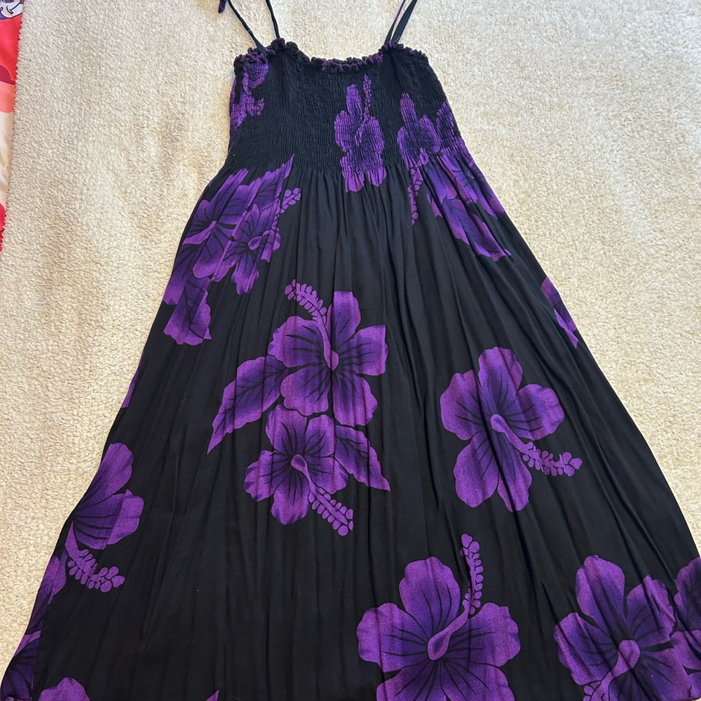 Black and Purple Floral Midi Dress